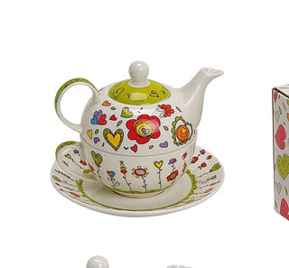 Set théière avec tasse+assiette Assortis en porcelaine, L17 x P13 cm