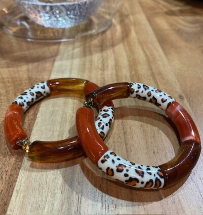 Bracelet corne – marron et léopard