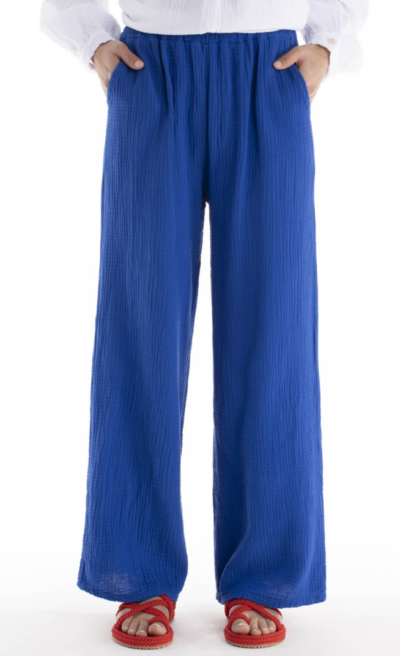 Pantalon droit en gaze de coton – Bleu